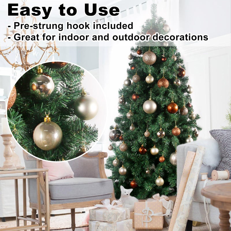 GameXcel Champagne Gold 2.5" Christmas Balls Christmas Tree Decoration Ornaments Shatterproof Hanging Balls for Birthday Halloween Holiday Wedding Decorations Set of 24pcs - Image 5